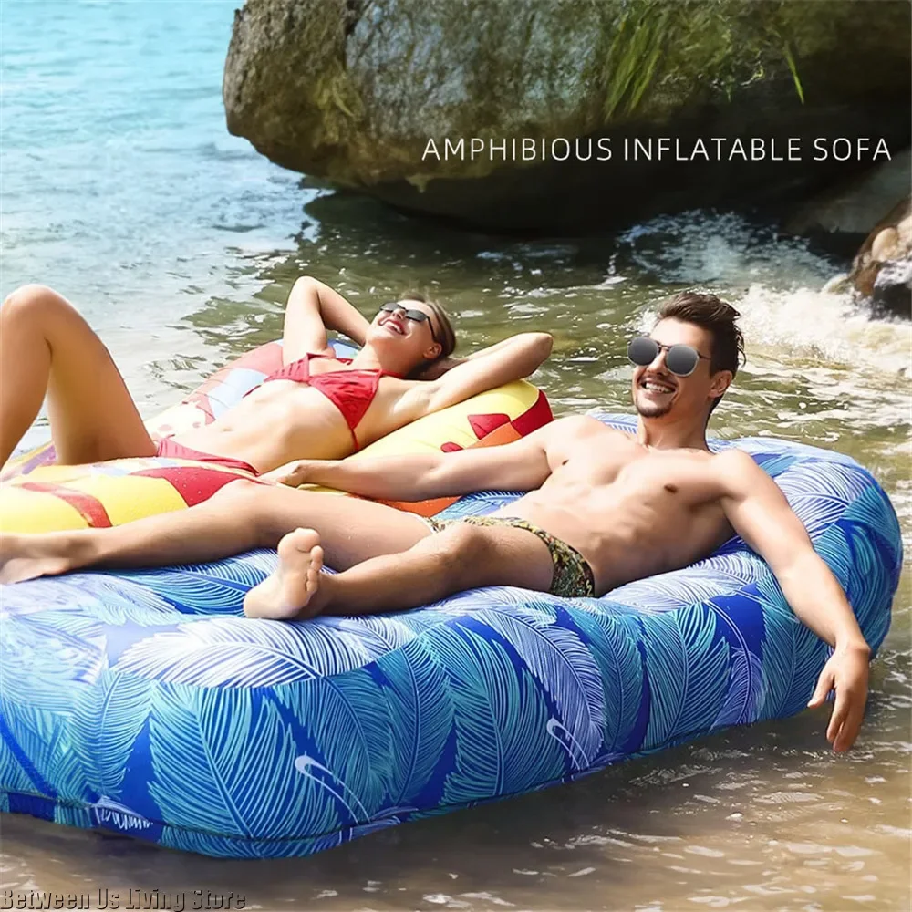 Sofá cama inflable de lujo: diseño extra ancho sin rollo para playa, jardín y interior |   Tumbona de aire de configuración rápida