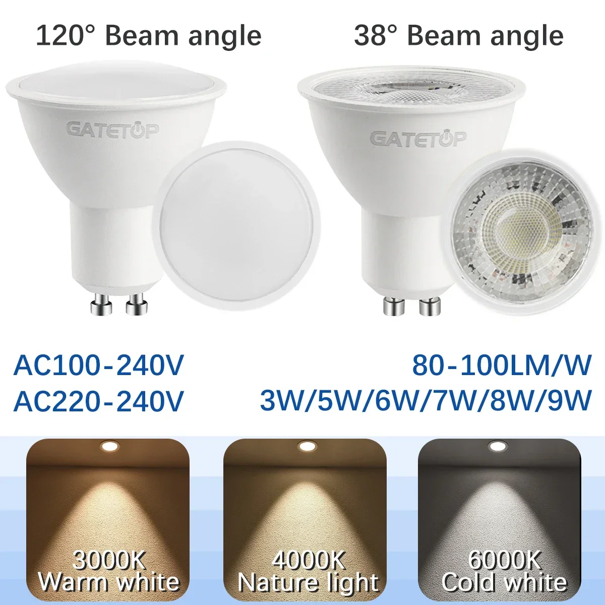 1-10 Uds Foco GU10 bombilla de foco AC220V 110V iluminación LED 3W 5W 6W 7W 8W 9W puede reemplazar la lámpara halógena de 50W Lampara Led