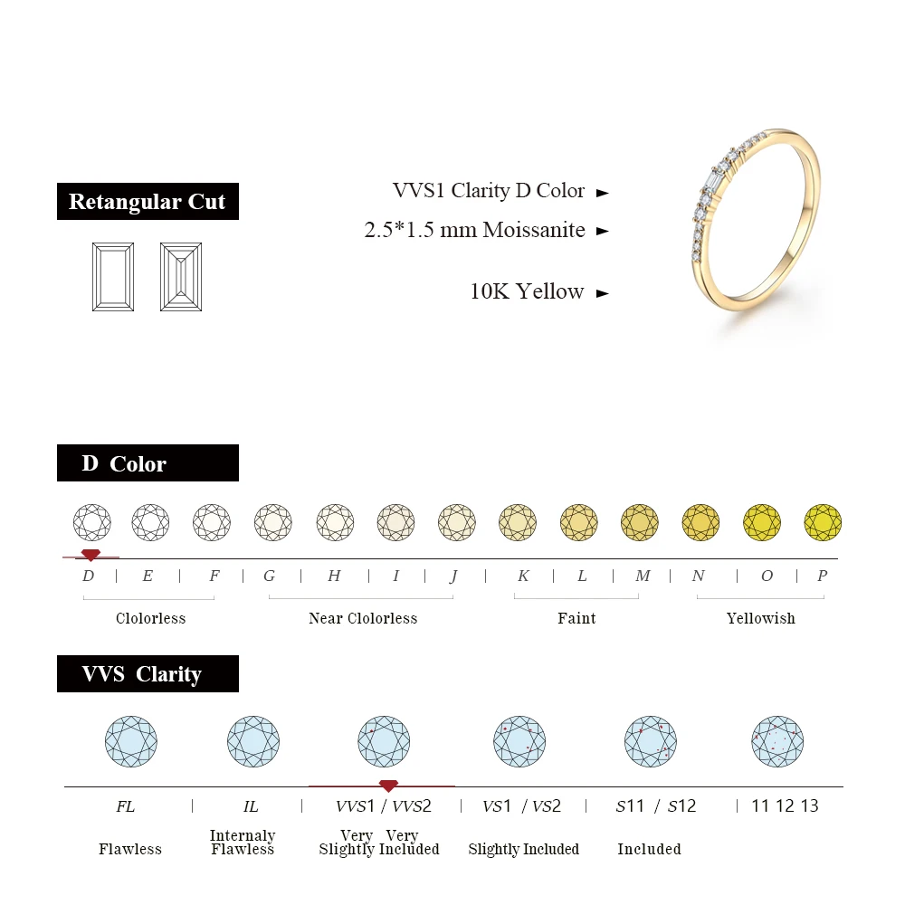 ATTAGEMS, excelente corte, camiseta nueva, anillo de moissanita de Color D de calidad para mujer, Plata de Ley 925 sólida, 10k, 14k, oro blanco de 18k para niñas