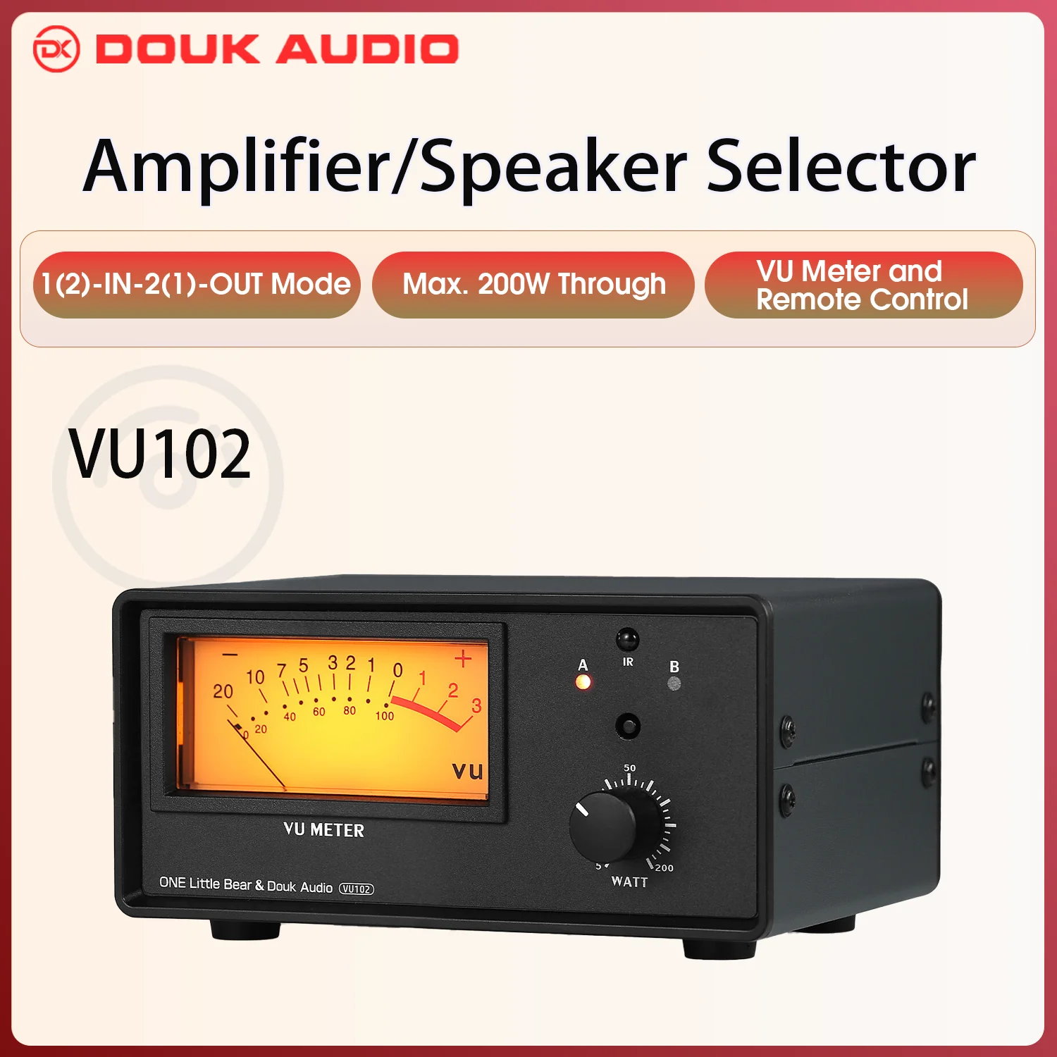Douk Audio-caja de conmutación de Audio 1 en 2 salidas, Selector 2 en 1 para amplificador/altavoz con Control remoto IR, medidor VU