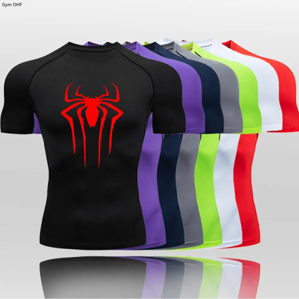 Camiseta de compresión de araña para hombre, camiseta deportiva para gimnasio, sudadera para correr, entrenamiento de Montañismo al aire libre