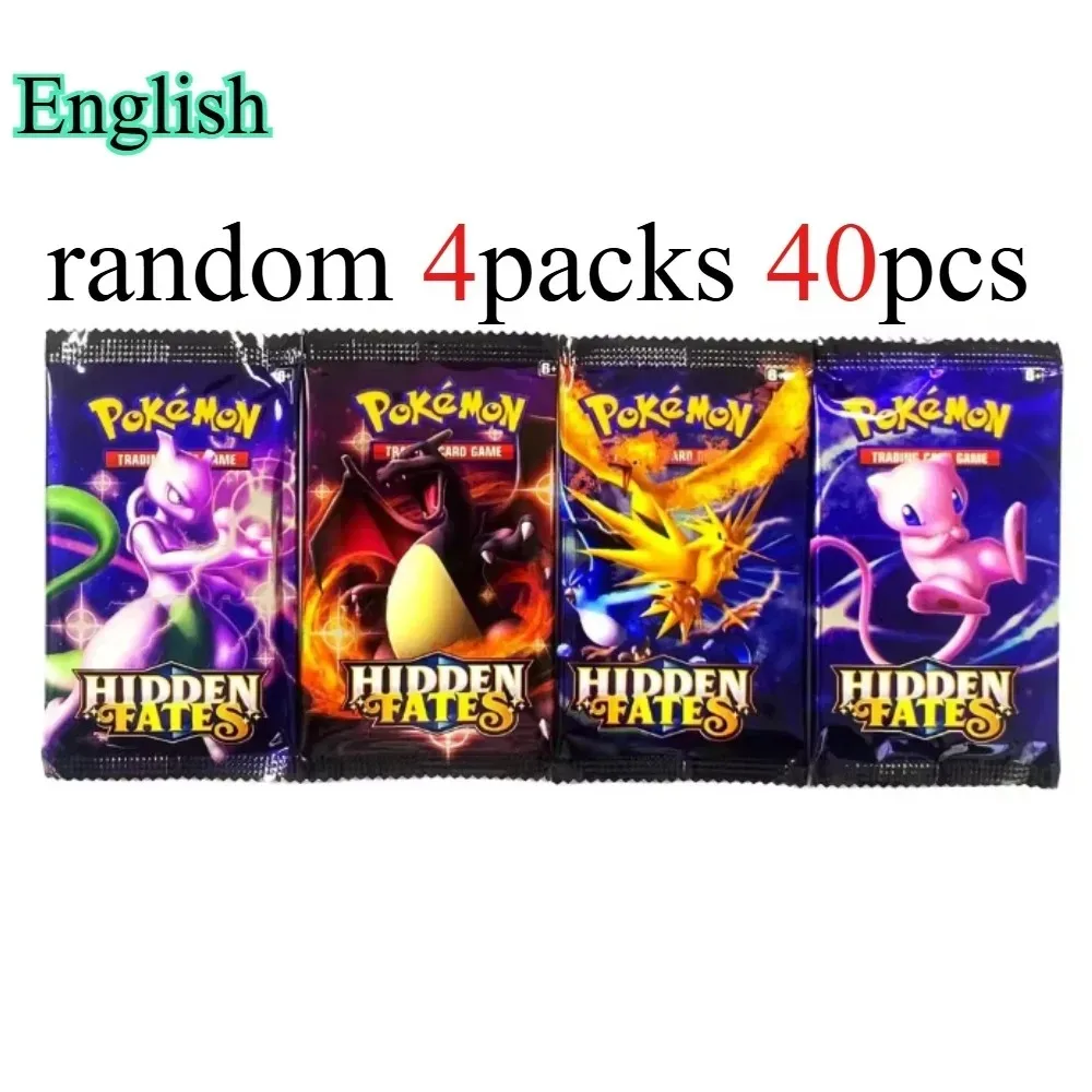 Divertido 4 paquetes de 40 Uds. De tarjetas de Pokémon violeta escarlata, evolución prismática, refuerzo en inglés, colección comercial de batalla, regalo para niños