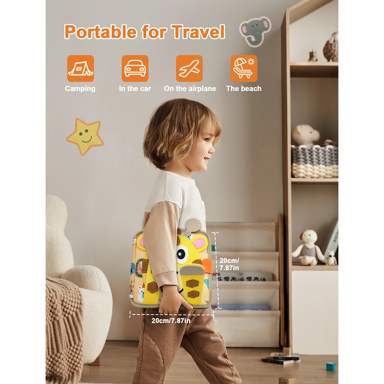 Juguete Montessori, tablero ocupado, jirafa, libro ocupado, aprendizaje preescolar, libro educativo silencioso, juguete de viaje sensorial para bebé de 3, 4, 5, 6 años