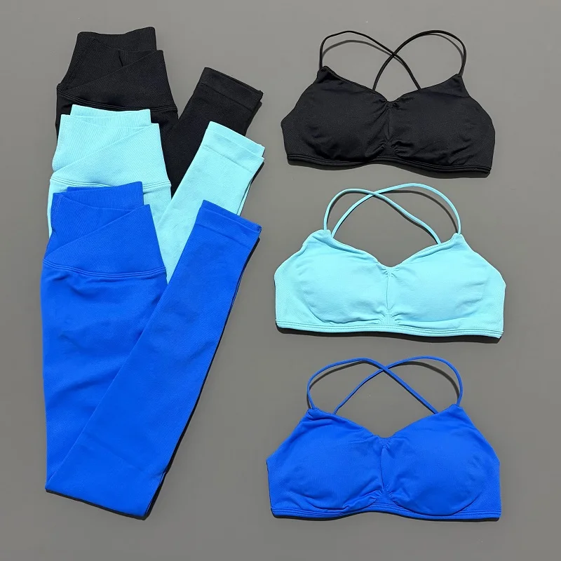 Conjunto deportivo de visión de 2 piezas, novedad de verano, ropa de Yoga, chándal para mujer, Top de Yoga con espalda cruzada atlética, mallas, conjunto de Fitness para Pilates
