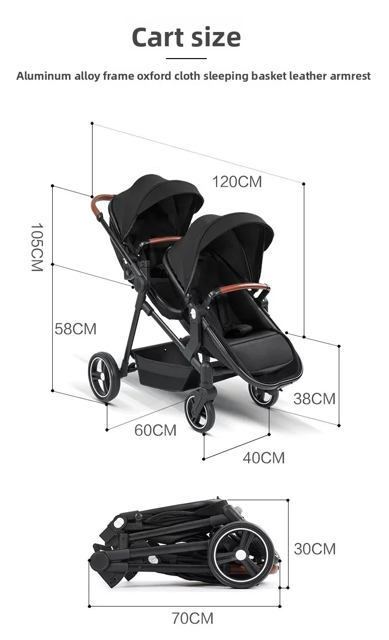 NUEVA Carriola para Bebés Gemelos 3 en 1 con Asiento de Auto, Ligera y Plegable para Subir al Avión, Carriola Multifuncional para Dos Niños