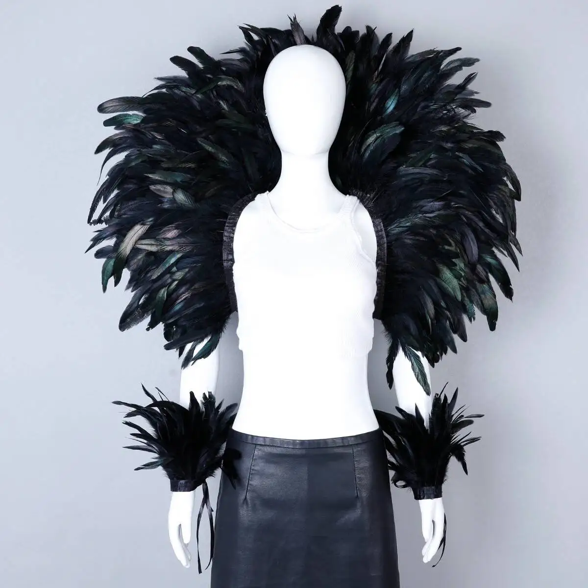 Punk Halloween bola enmascarada pluma Punk carnaval fiesta conjunto nueva fiesta carnaval elegante mujer chal 2 piezas conjunto Cosplay pluma