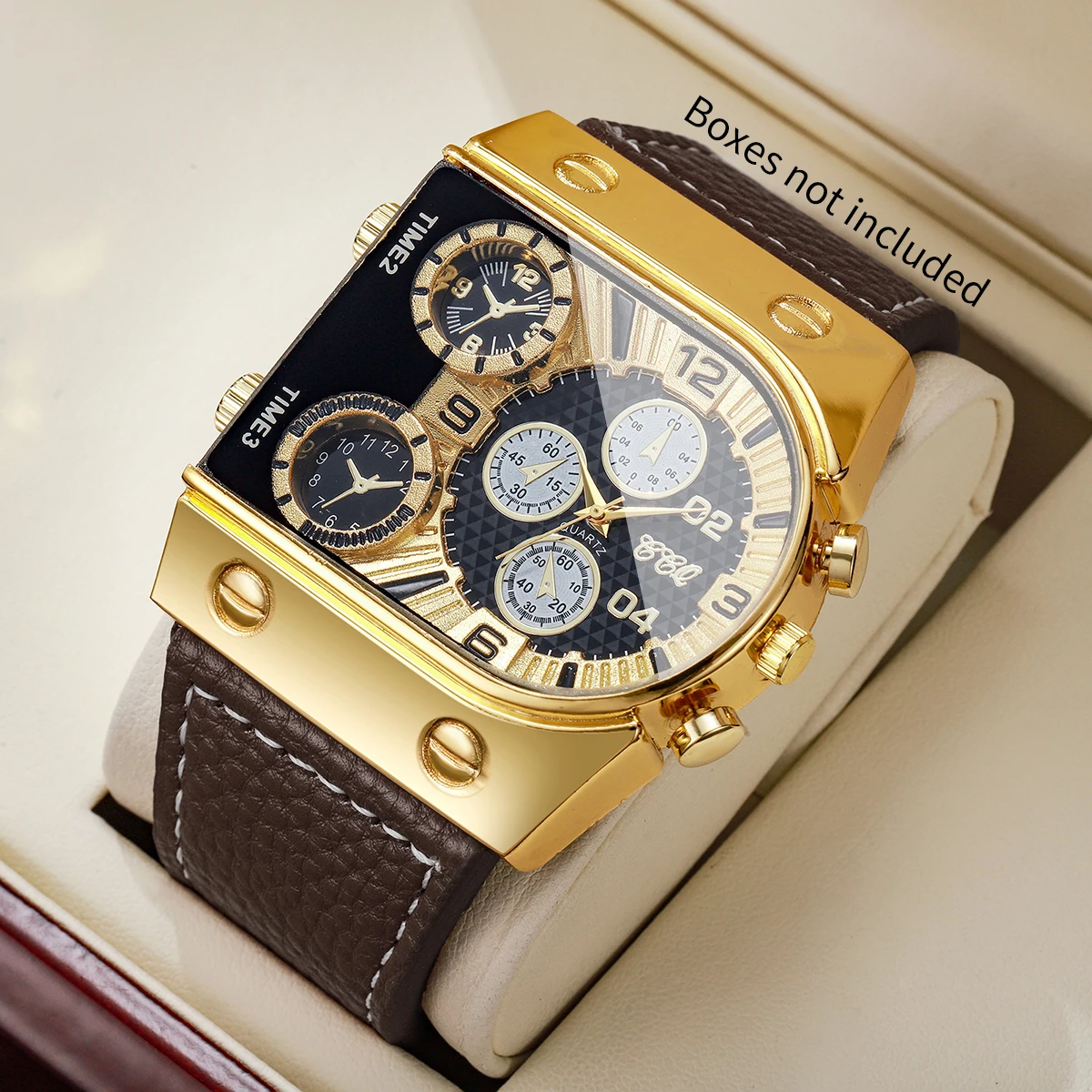 Reloj de cuarzo decorativo de lujo con esfera de cinco ojos para hombre, correa de cuero cuadrada a la moda, relojes deportivos para hombre, Reloj Hombre (sin caja)