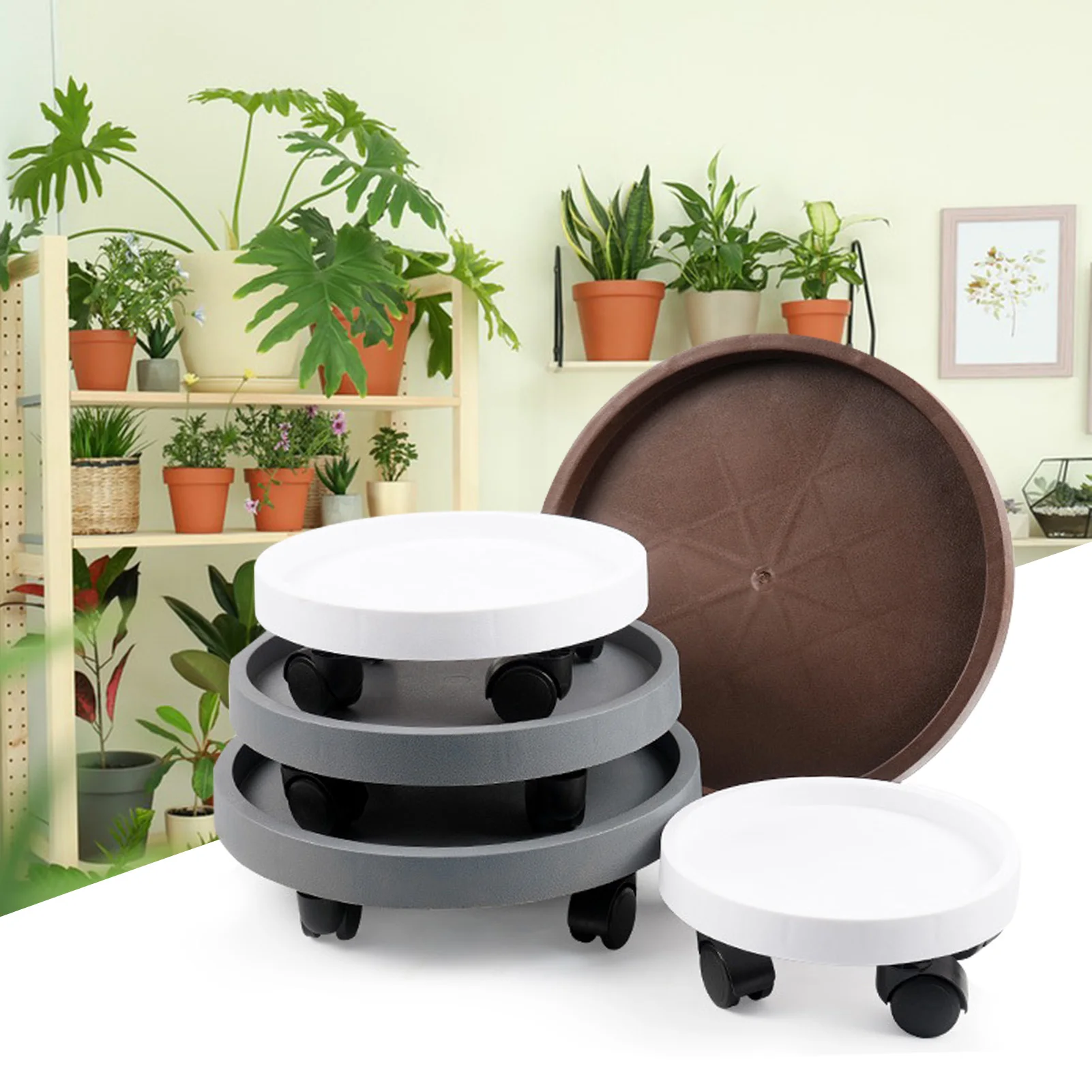 Bandeja redonda para macetero móvil con ruedas, herramienta multiusos para plantas en macetas grandes, bandeja para macetas de jardinería y flores