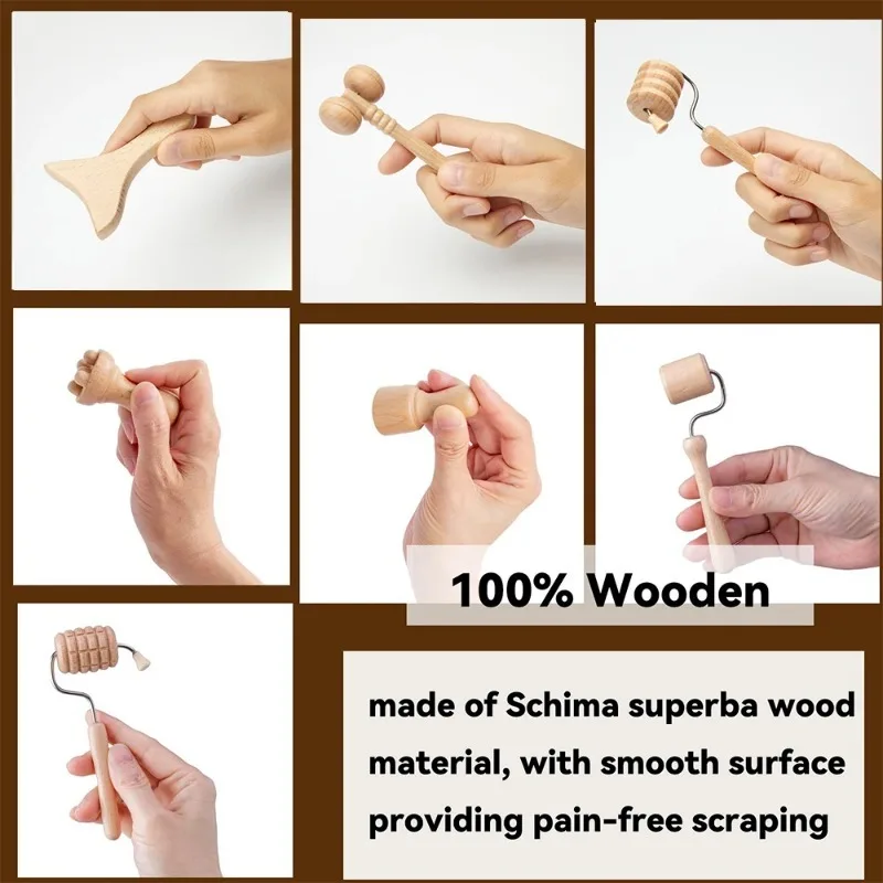 Rodillo de masaje Facial de madera, eliminador de arrugas, herramienta anticelulítica Gua Sha, rodillo de maderoterapia de tejidos faciales