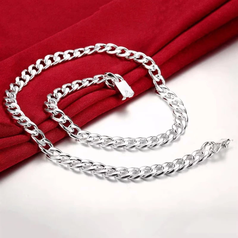 Caliente clásico 10MM cadena cuadrada 925 pulsera de plata esterlina collar conjunto de joyería para hombres 20/22/24 pulgadas moda fiesta regalo de vacaciones