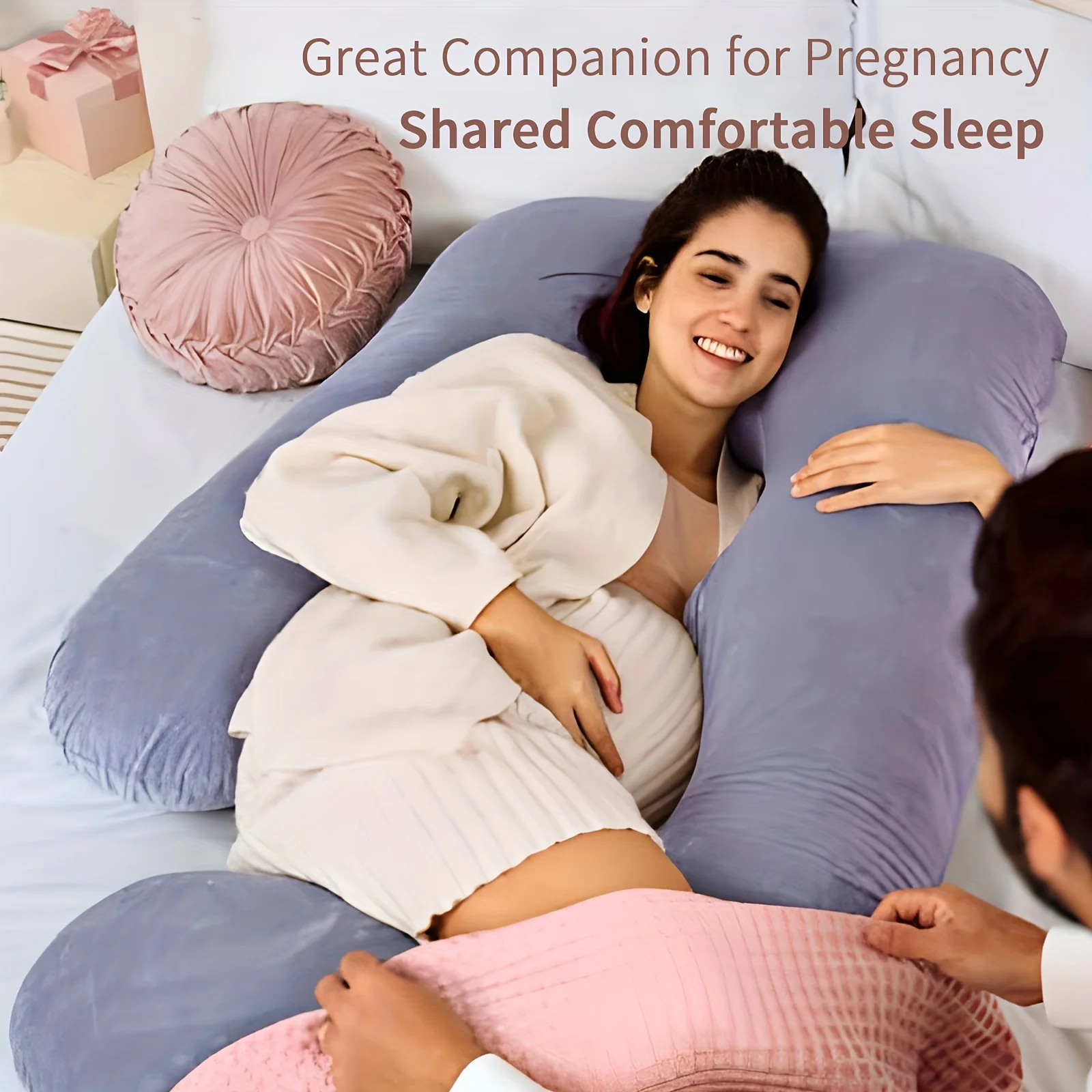 Almohada de maternidad desmontable: cojín de apoyo lumbar de terciopelo de cristal en forma de G para un lado de embarazada