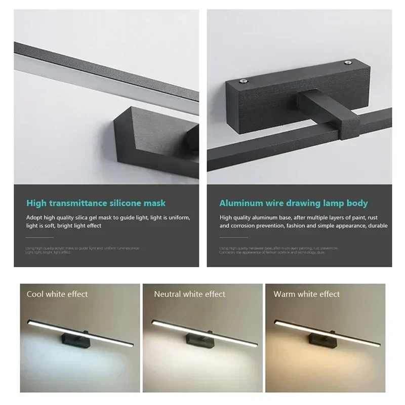 Lámpara LED moderna para espejo de tocador, luz de pared para baño, espejo de maquillaje, faro, accesorio de iluminación interior, decoración de aplique