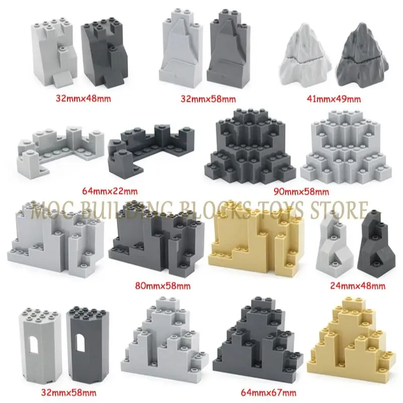 MOC Brick Rock Triangular rocalla piedra pared losa Barbacan Rampart montaña bloque de construcción DIY iluminar Compatible con juguete
