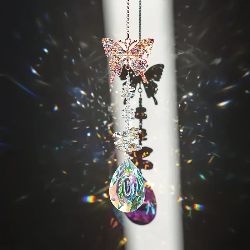 1/3 piezas de atrapasoles de cristal con pedrería de colores en forma de mariposa, abeja y colibrí, impresionantes adornos colgantes para ventanas de casa y jardín.