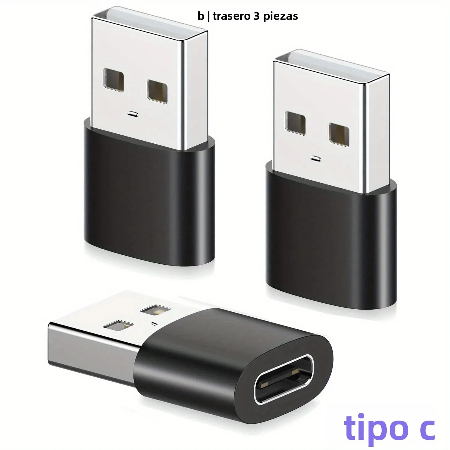 Paquete de 3 adaptadores USB a USB C, USB C hembra a USB macho de carga súper rápida y convertidor OTG Compatible con iPhone 15/14/13/12 P