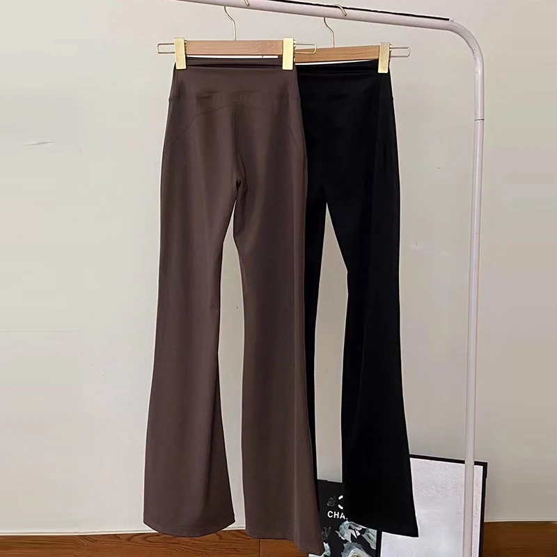 Pantalones acampanados de cintura alta para mujer, cintura elástica, levantamiento de cadera, sartén de yoga informal para ejercicio en todas las estaciones y uso al aire libre