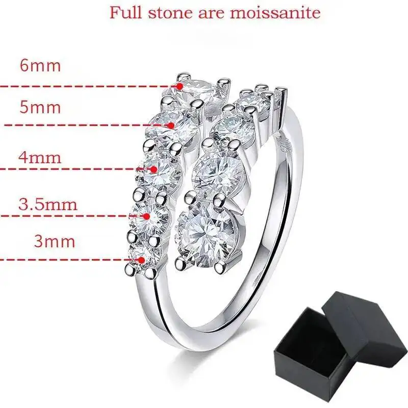 TY 925 anillos de moissanita de plata bandas de mujer 10 piedras diamante brillante vástago giratorio anillo de boda joyería de compromiso