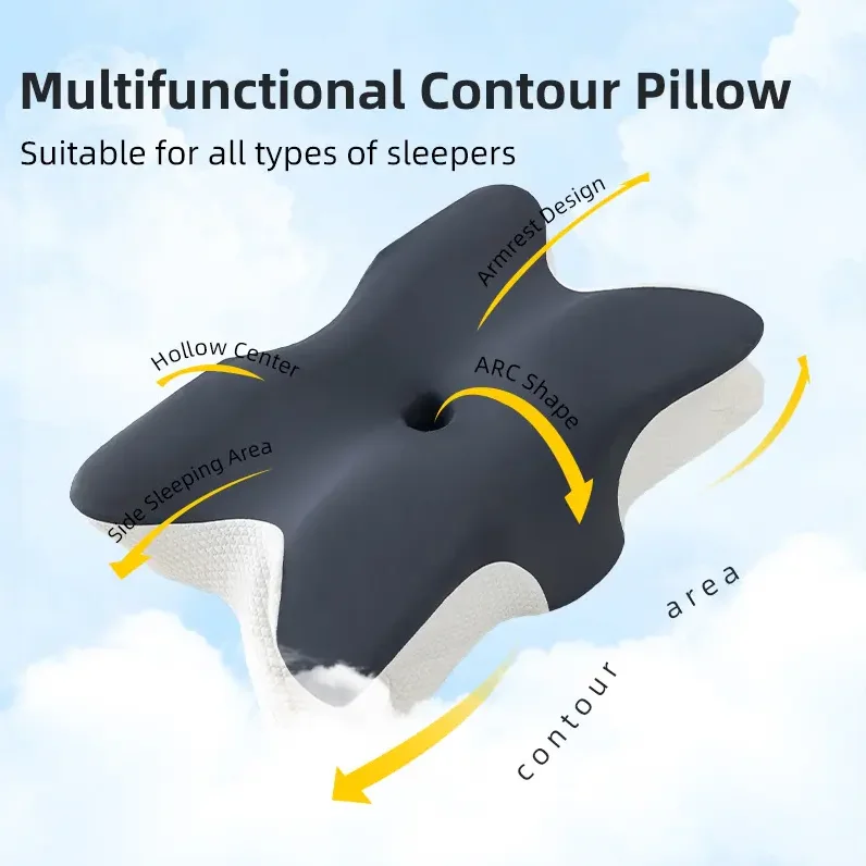 Almohada con forma de mariposa, protección del cuello, almohada de espuma viscoelástica de rebote lento, almohadas de espuma ortopédicas cervicales para el cuidado de la salud