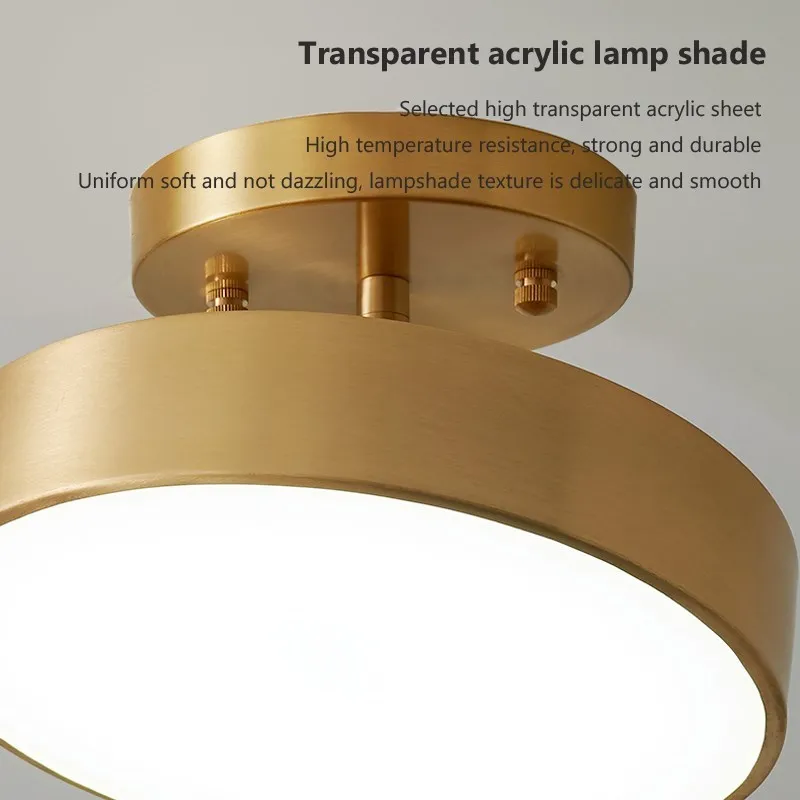 Lámpara LED de techo moderna, lámpara de cobre para dormitorio, sala de estar, luz nórdica redonda dorada y negra, accesorio de decoración para pasillo y entrada