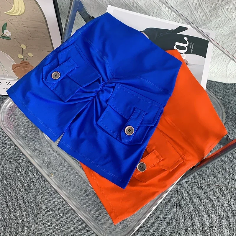 Pantalones cortos deportivos de cintura alta color melocotón con bolsillo para Yoga, mallas de secado rápido para entrenamiento de gimnasia, pantalones cortos deportivos para ciclismo al aire libre