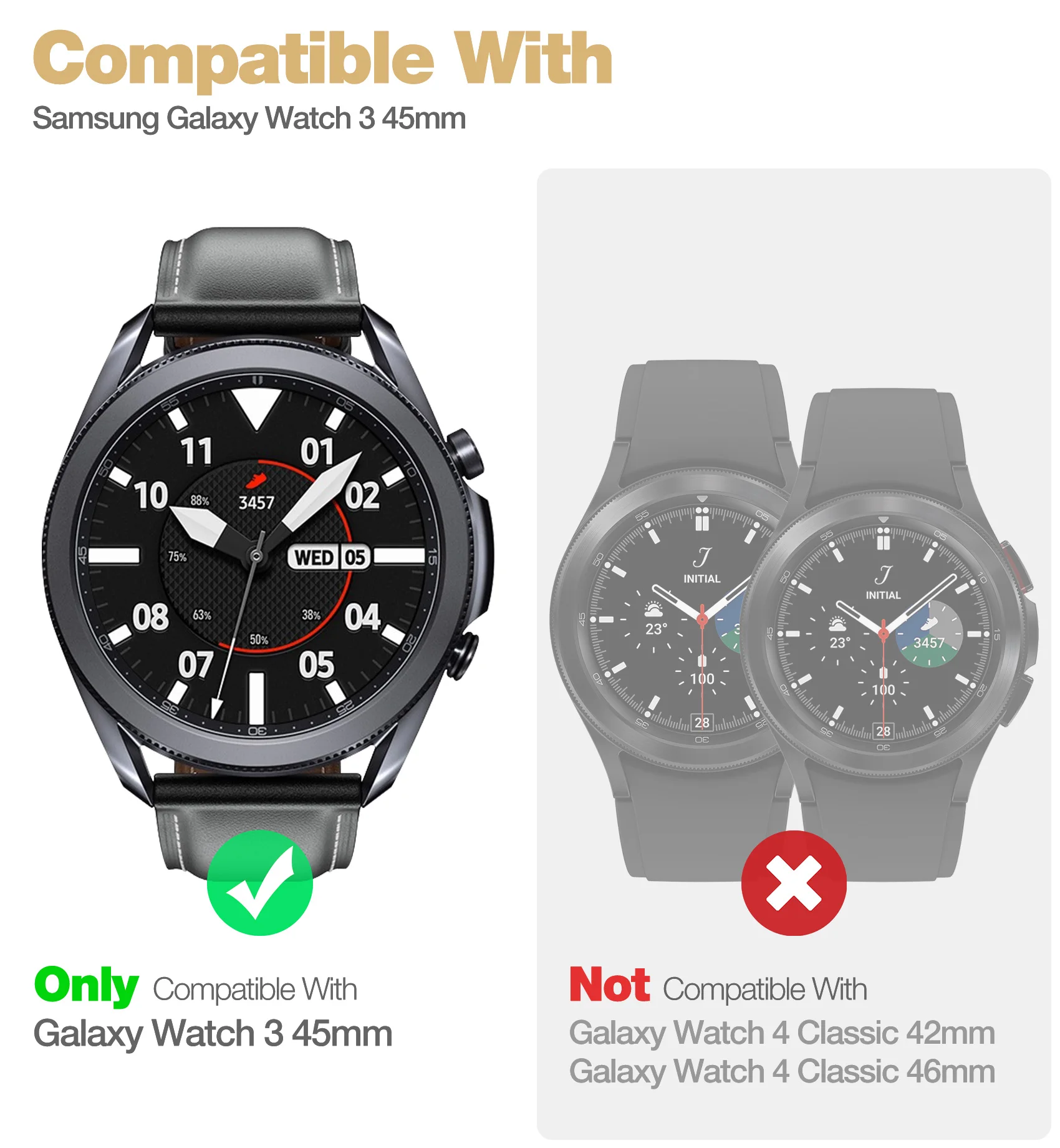 Dexnor-funda deportiva de negocios para Samsung Galaxy Watch 3, cubierta resistente de grado militar a prueba de golpes con bandas de correa, 45mm (2020)