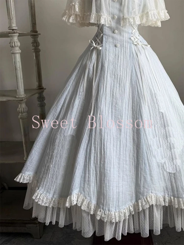Vestido francés elegante dulce Lolita para mujer, vestidos de fiesta de princesa de retazos de encaje con lazo, nueva moda delgada, ropa Hepburn de verano 2025