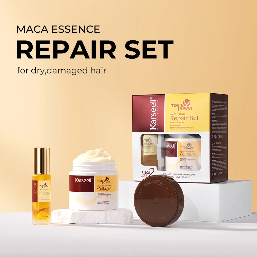 Mascarilla para el cabello Karseell, 500ml + aceite de argán, juego de 2 uds., acondicionador de reparación profunda, suero para el cabello, tratamiento capilar de colágeno para cabello seco y dañado