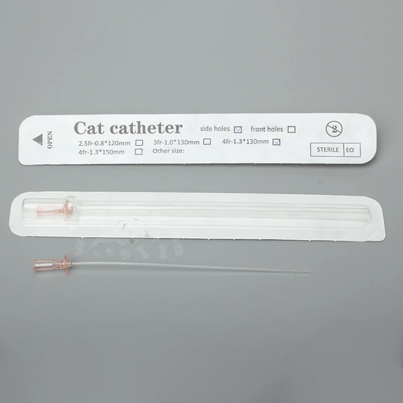 Catéter urinario sin estilete para gatos, 12 Uds., lado abierto, extremo abierto de 1,3mm, suministros veterinarios de 1,0mm