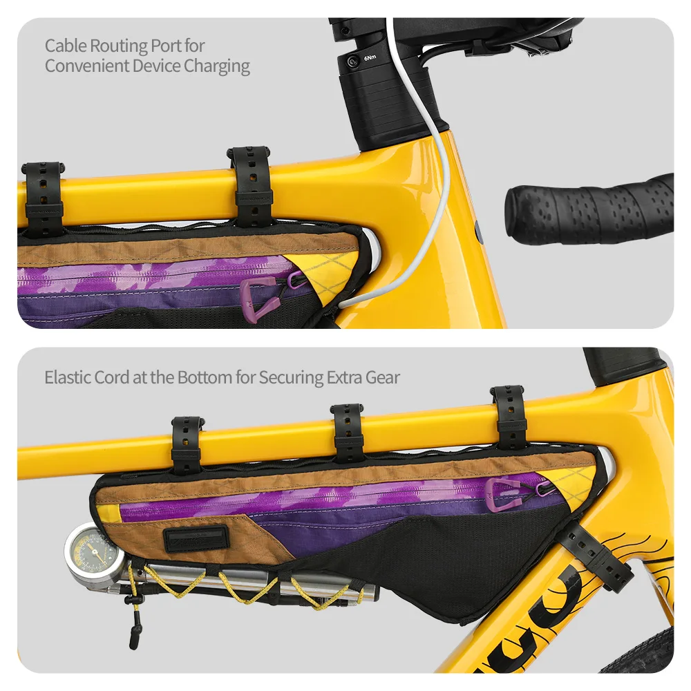 Bolsa para Cuadro de Bicicleta Rhinowalk de 1.7L, Bolsa Triangular de Almacenamiento para Bicicleta con Puerto para Cable, Cordón Elástico y Correa para el Hombro para Ciclismo de Montaña y Carretera