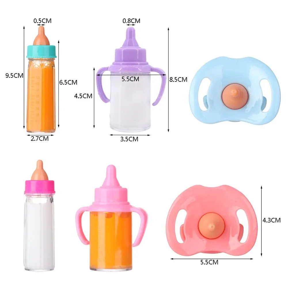Muñeca de 18 pulgadas, botellas mágicas de jugo de leche con chupete, Baberos aptos para muñecas recién nacidas, botella de plástico para pezones, juguetes para casa de muñecas Reborn