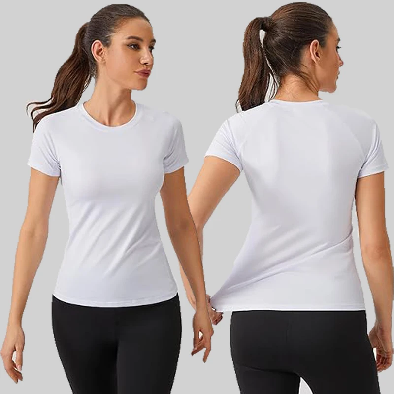Camiseta de compresión para mujer, camiseta atlética de manga corta para Yoga, correr, verano, gimnasio, entrenamiento, camisetas elásticas de secado rápido, capa base