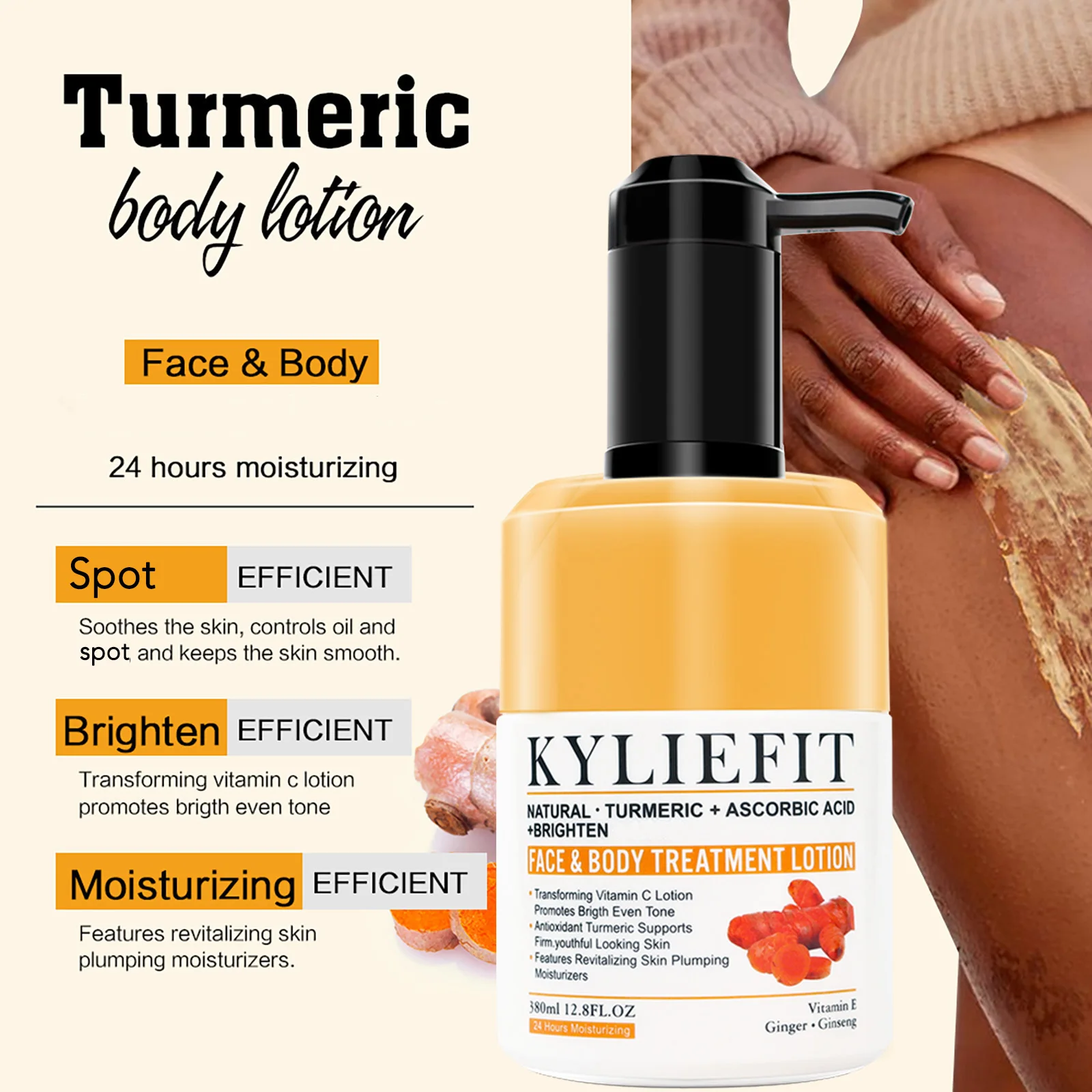 Loción blanqueadora natural de cúrcuma, antiacné, manchas oscuras y negras, hidratante, unifica el tono de la piel, para rostro y cuerpo.