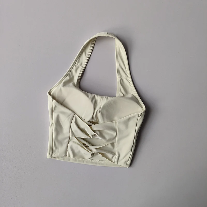 Ropa interior deportiva para mujer con almohadilla para el pecho, cuello Halter, Yoga cruzado, parte de atrás bonita, entrenamiento, correr, estilo chaleco, sujetador de Fitness