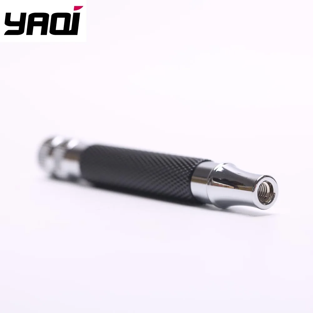 Yaqi Mango de afeitar de seguridad de latón de color negro y cromado para hombre