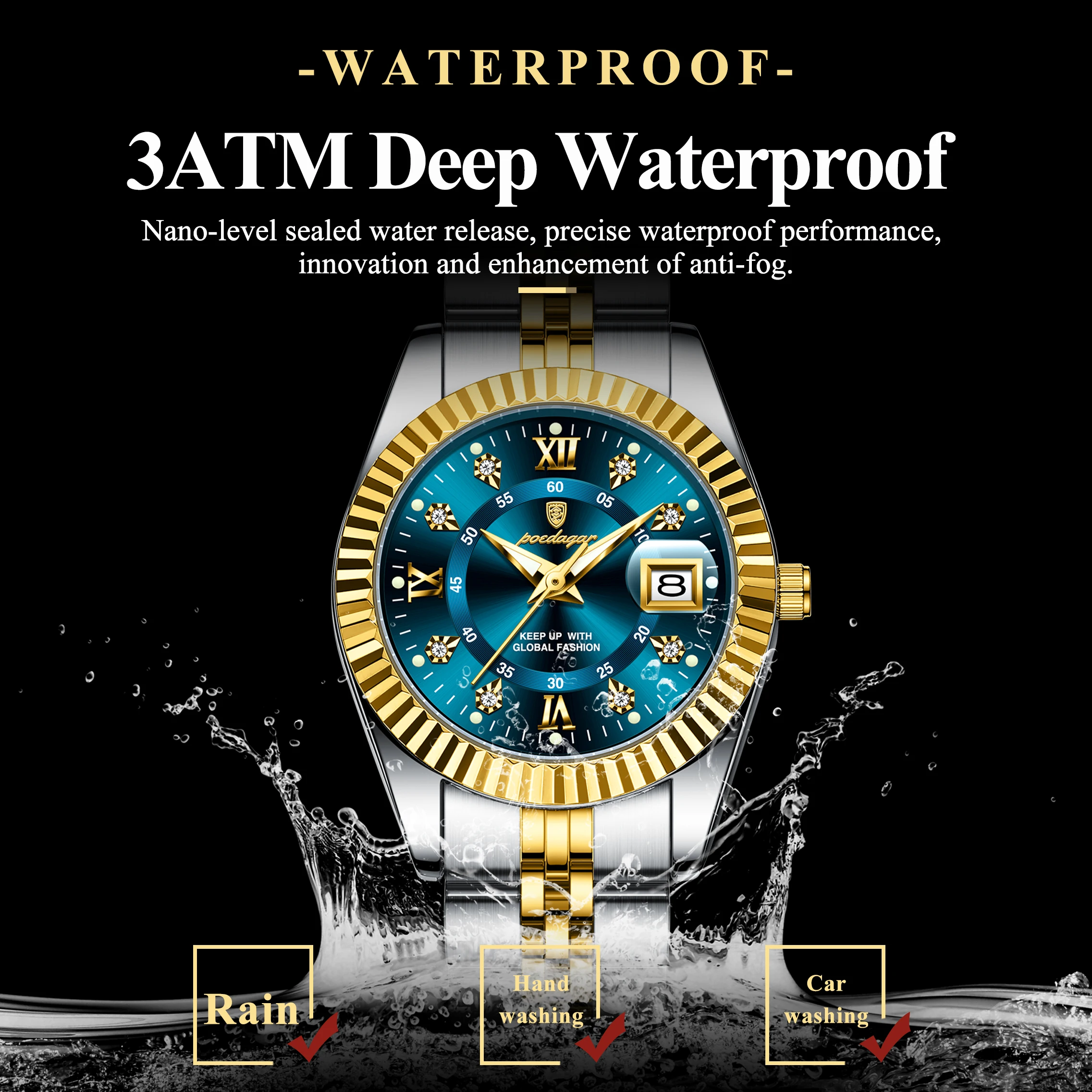 POEDAGAR, reloj de lujo para mujer, resistente al agua, de acero inoxidable, luminoso, con fecha, reloj de cuarzo para mujer, relojes elegantes a la moda para mujer