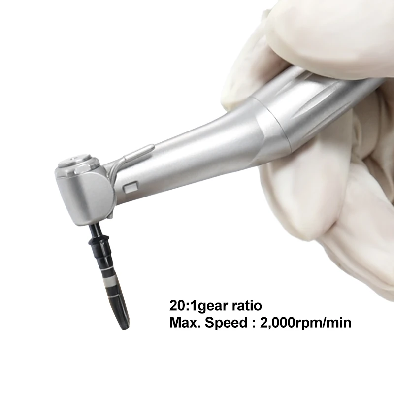 Pieza de mano contra-ángulo para implantes dentales, reducción 20:1, baja velocidad, botón pulsador, irrigación externa, motor tipo E, herramienta quirúrgica para dentista