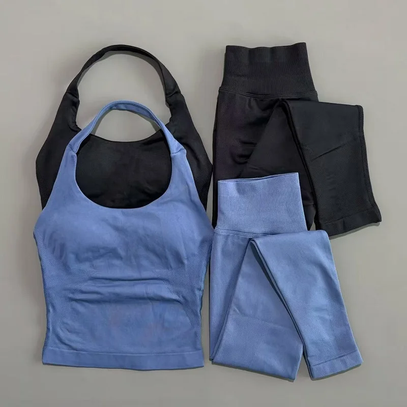 Ropa deportiva de 2 piezas para mujer, conjunto de Yoga, ropa de gimnasio, ropa deportiva, trajes de Yoga, conjunto de Fitness, chándales, Top deportivo, conjunto de mallas de gimnasio
