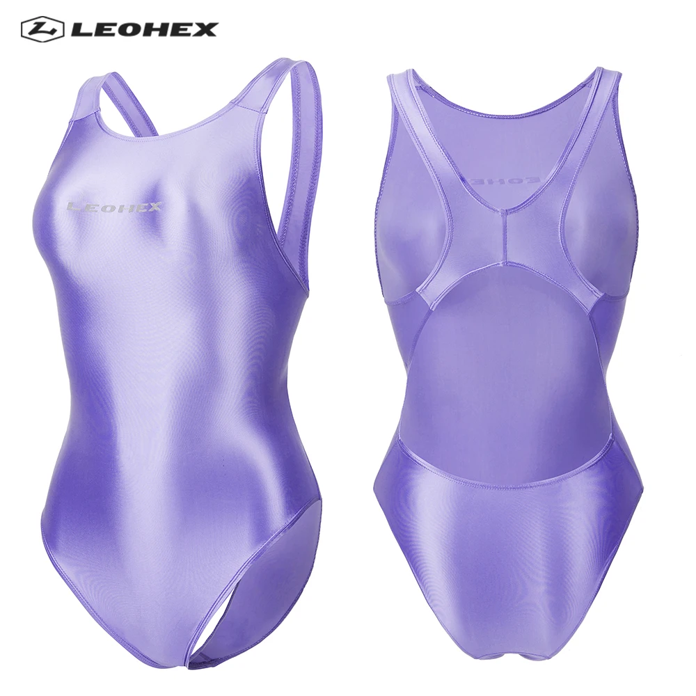 LEOHEX-bañador Sexy de nailon y LICRA para mujer, traje de baño elástico, traje de baño de una pieza, traje de baño opaco de corte alto brillante