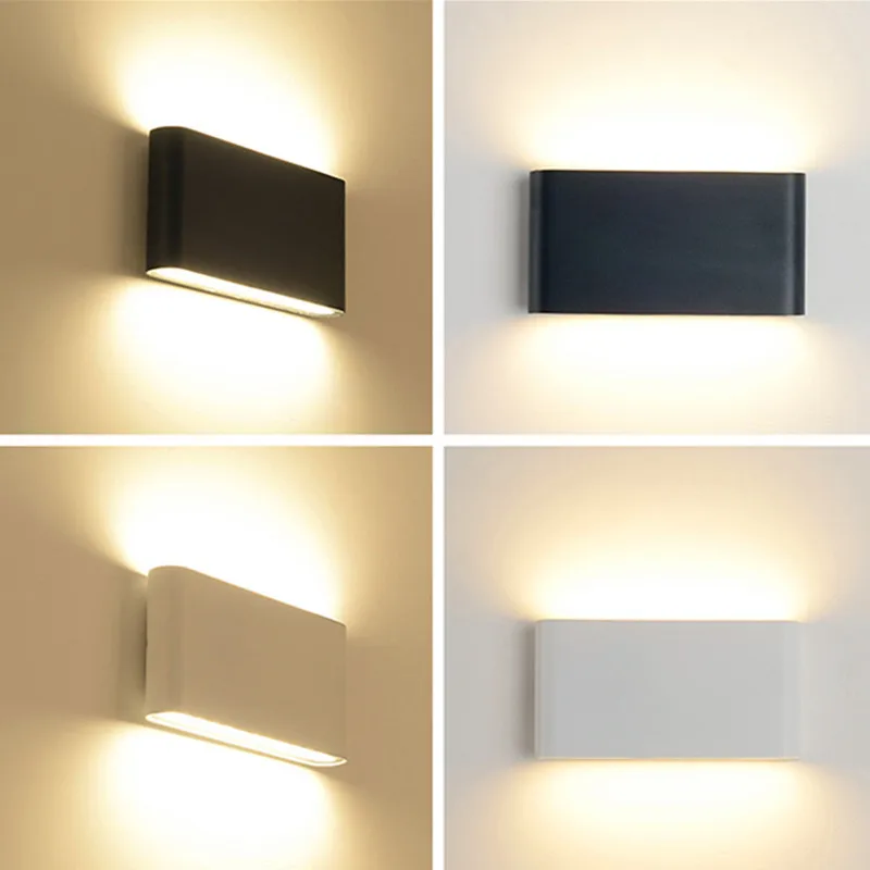 Lámpara de pared LED de 6W y 12W, iluminación de jardín impermeable para exteriores, AC86-265V de aluminio, luz de pared para interiores, dormitorio, sala de estar y escaleras