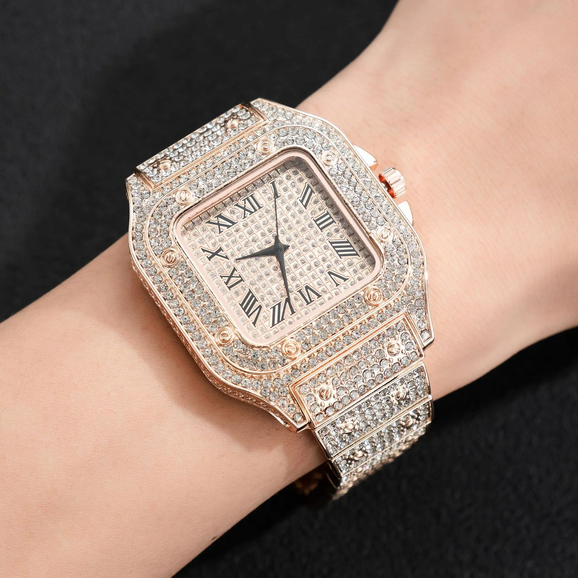 Reloj de hombre de negocios cuadrado cielo estrellado cinturón de acero con incrustaciones de diamantes europeo americano masculino romano moda relojes de pulsera de cuarzo regalo