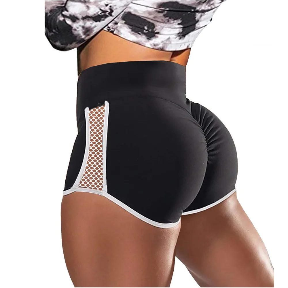 Pantalones cortos deportivos de cintura alta para mujer, pantalones cortos elásticos de secado rápido con agujeros laterales, ajustados, multiusos, para ejercicio y Yoga