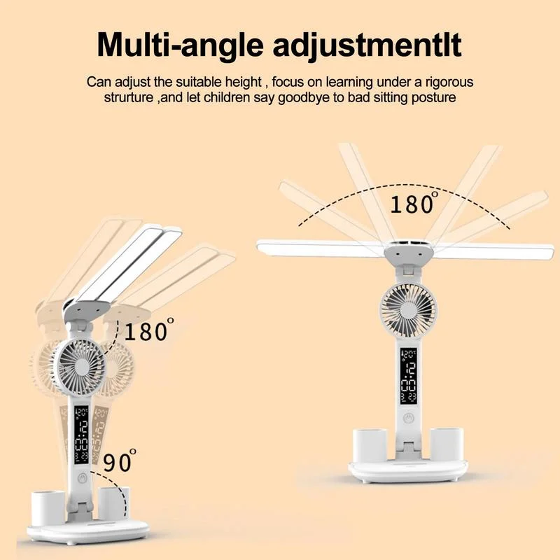 Lámpara de mesa recargable para estudio, lámpara de escritorio, luz de lectura, luz de mesa Led con ventilador, lámpara de lectura de pantalla de reloj Led