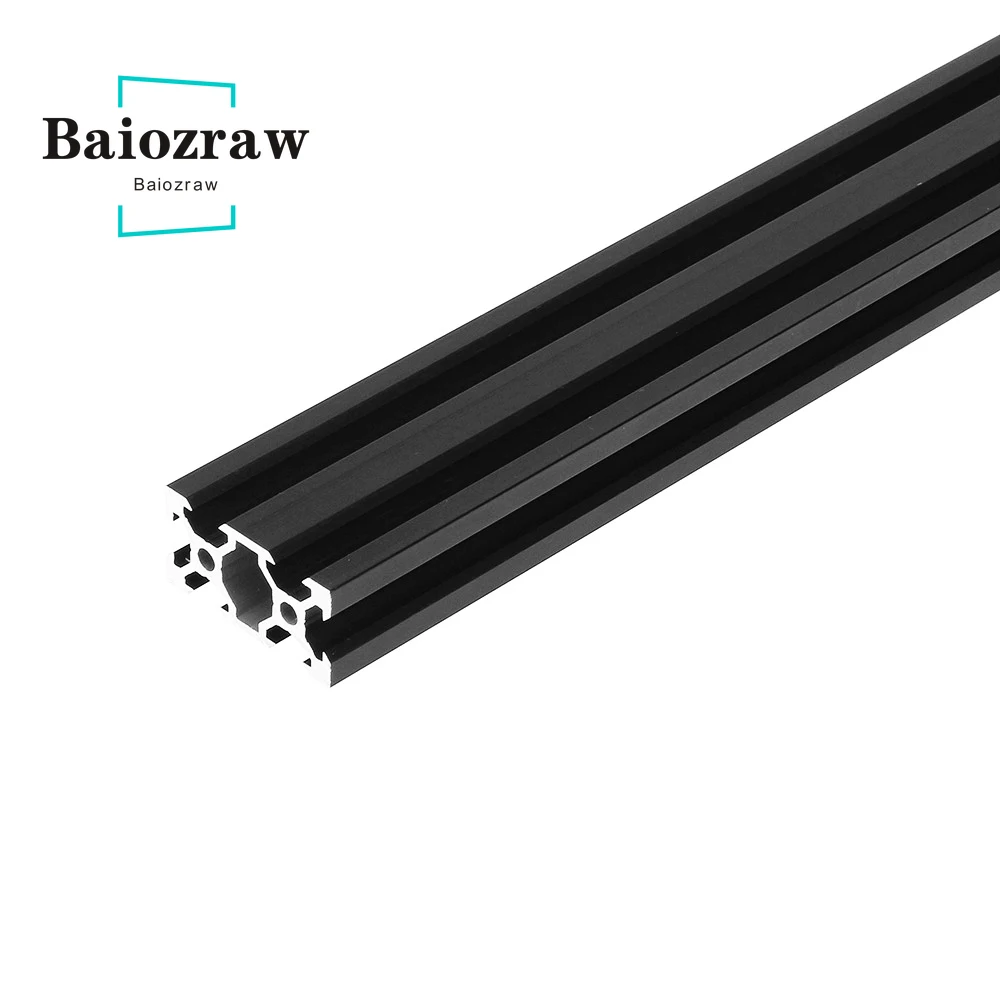 Perfil de aluminio anodizado negro 2040 con ranura en V, extrusión estándar de la UE, riel lineal de 100mm-800mm para impresora 3D CNC, piezas de bricolaje, 1 unidad