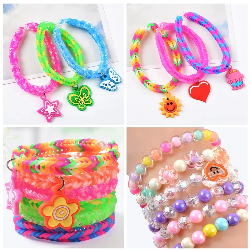 Nuevas pulseras fluorescentes con brillo, 600 Uds., suministros para hacer bandas de telar de goma DIY, collares de muñeca para niñas, suministros de fiesta, juguetes para niños