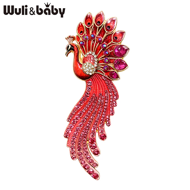 Wuli&baby Broches de pavo real de lujo para mujer, unisex, 5 colores, con diamantes de imitación, encantadores broches de animales para oficina, fiesta, regalos