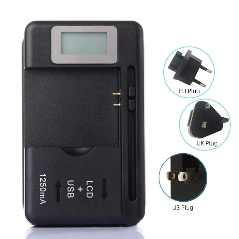 Cargador de batería Universal para móvil, pantalla indicadora LCD para teléfonos móviles con puerto USB, enchufe UE EE. UU. para batería de iones de litio de teléfono móvil
