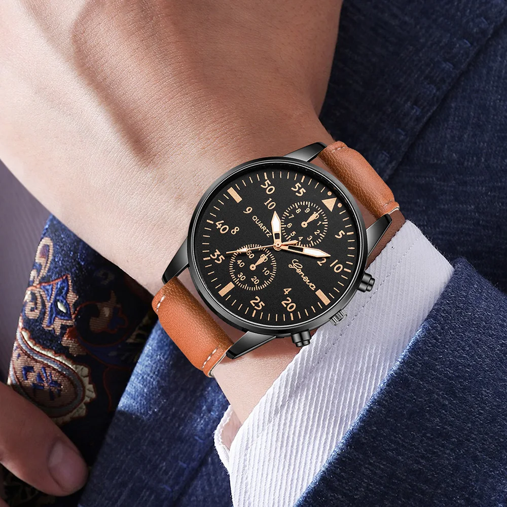 Conjunto de reloj de moda para hombre de 3 piezas, tendencia comercial, versátil, retro, clásico, esfera redonda, reloj de cuarzo, conjunto como regalo de vacaciones para él