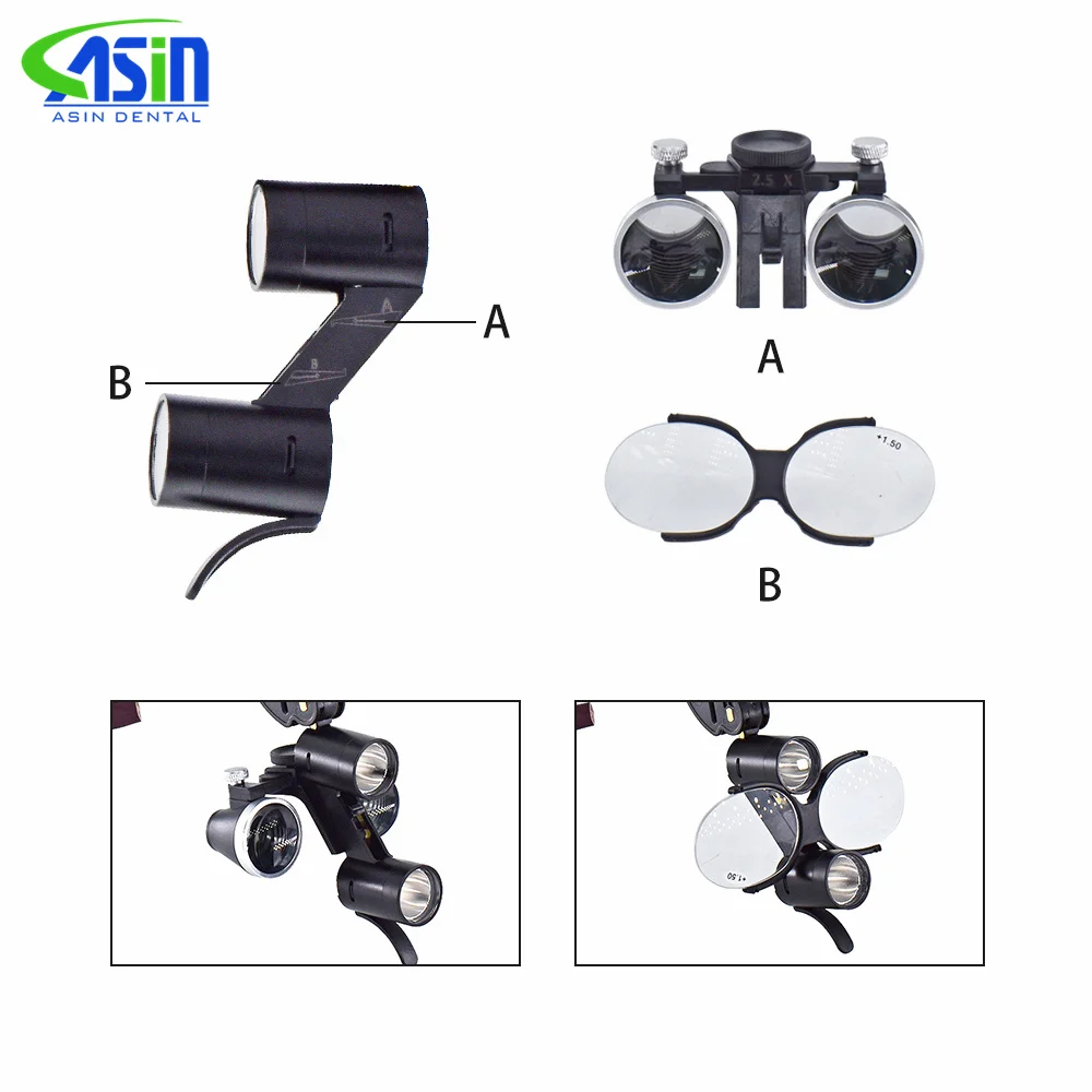 Lupa Binocular de faro LED para odontología, accesorios dentales, piezas de repuesto, 2.5X/3.5X 5W