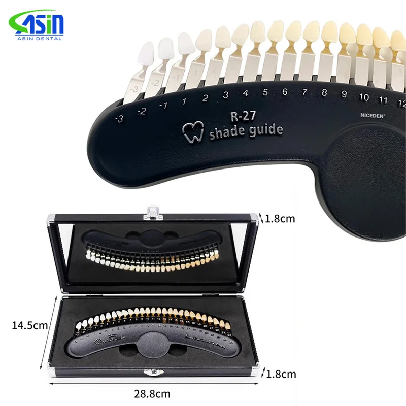 27 colores guía de sombra 3D tablero de tabla de sombra de dientes comparador de colores juego de blanqueamiento Dental placa Dental blanqueadora