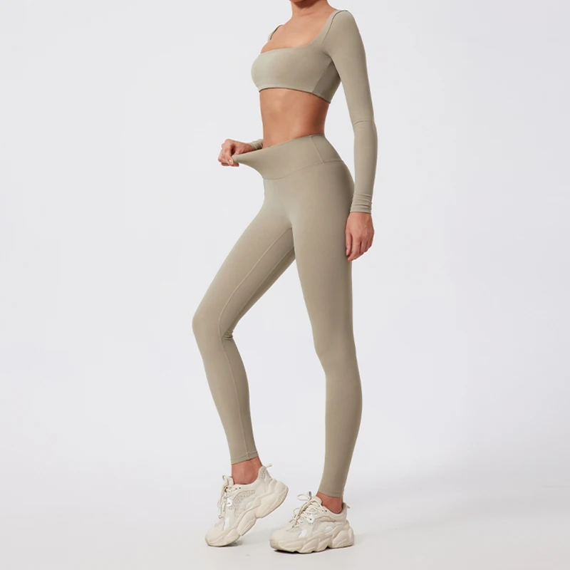 Conjunto deportivo de manga larga para mujer, ropa deportiva para correr al aire libre, ropa de yoga, top corto, conjunto deportivo para mujer